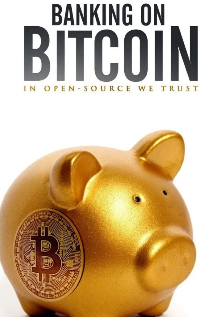 Poster for The Rise and Rise of Bitcoin documentary featuring a raised fist holding a Bitcoin.