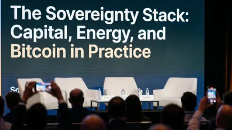 Panel discussion titled "The Sovereignty Stack: Capital, Energy, and Bitcoin in Practice" at Sovereign 2026 conference with speakers and attendees.