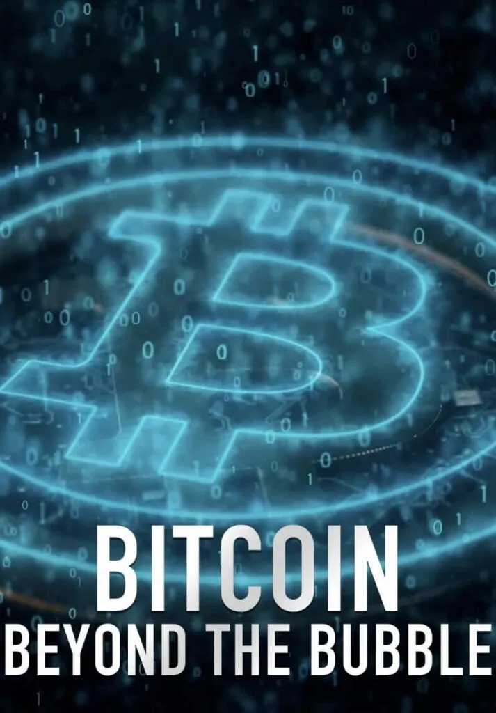 Poster for The Rise and Rise of Bitcoin documentary featuring a raised fist holding a Bitcoin.