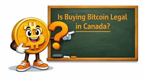 A friendly illustration of a cartoon Bitcoin character pointing to a chalkboard asking “Is Buying Bitcoin Legal in Canada?”, designed to introduce a clear, educational guide on Bitcoin laws and regulation.