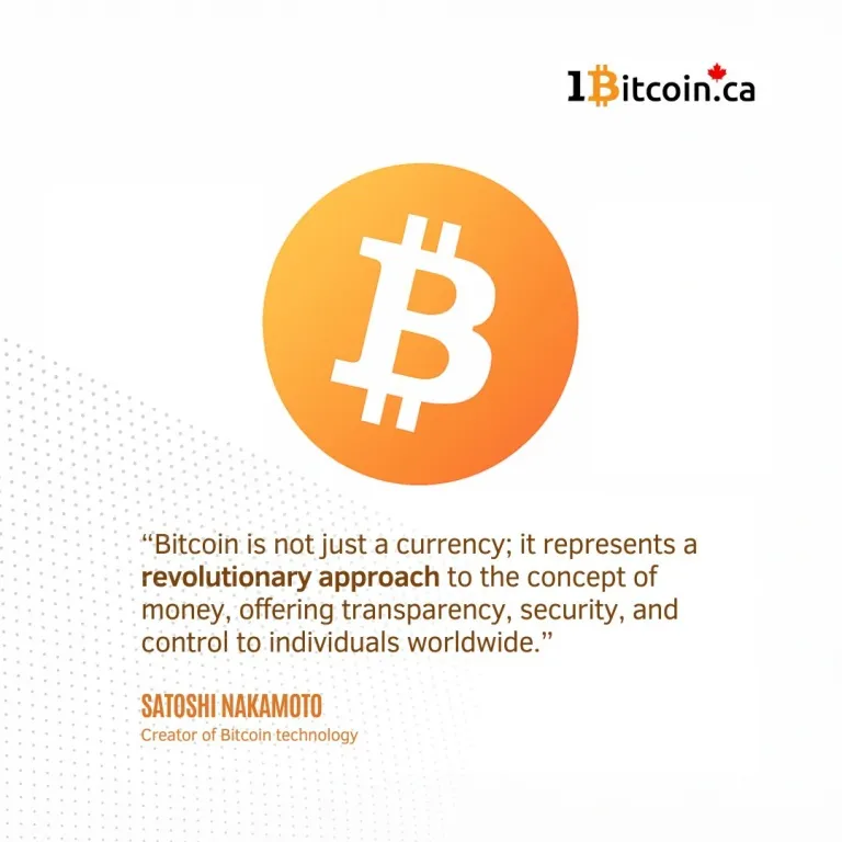 A Bitcoin logo above a quote about monetary transparency, security, and personal control.