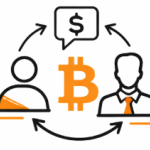 Bitcoin OTC Canada icon showing hands exchanging Bitcoin and cash