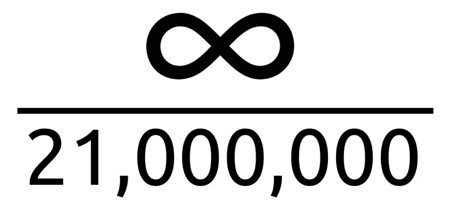 Infinity symbol above the number 21,000,000 representing Bitcoin’s fixed supply.