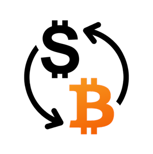 Icon showing a dollar symbol and Bitcoin symbol connected by circular arrows.