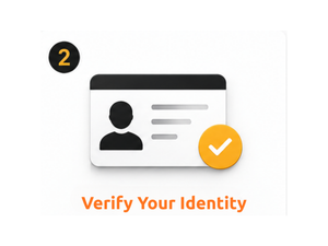 Step 2: Verify Your Identity. An identity card with a checkmark.