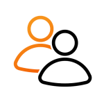 Two user profile icons side by side, one in orange and one in black.