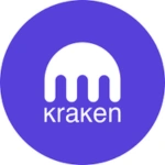 Kraken logo with a white stylized octopus shape on a purple circular background.