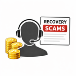 Fake recovery service with Bitcoin and “Recovery Scams” warning