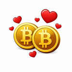 Bitcoin coins with hearts representing romance scams involving cryptocurrency