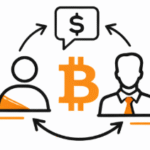 Bitcoin OTC Canada icon showing hands exchanging Bitcoin and cash