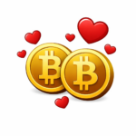 Bitcoin coins with hearts representing romance scams involving cryptocurrency